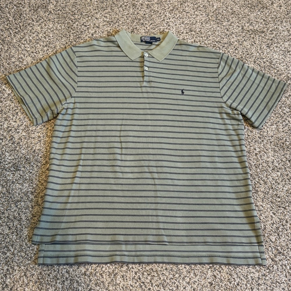 Polo Ralph Lauren Shirt Mens XXL Green Striped Short Sleeve Cotton Rugby Preppy